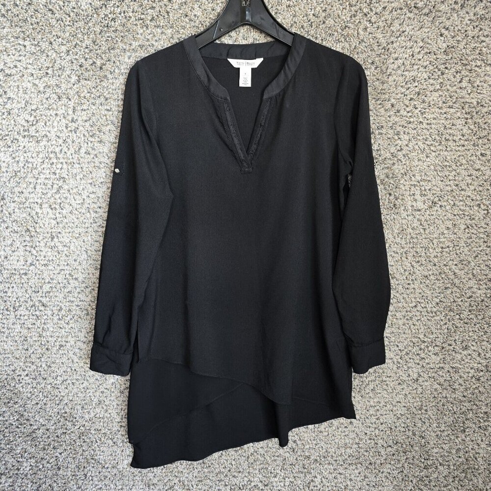 White House Black Market Top Womens 4‎ Black Semi Sheer Tunic Blouse Ladies